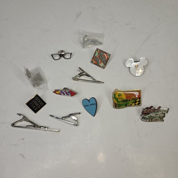 Vtg Tie Clips Tacs Pins Lot Mens Business Workwear Funny Nerd Fashion - Picture 3 of 7